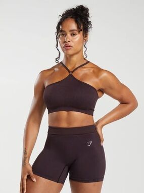 Gymshark Adapt Fleck Seamless Halterneck Bralette - Plum Brown/Dewberry Purple